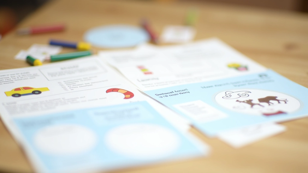 Materiais educativos bilíngues espalhados na mesa