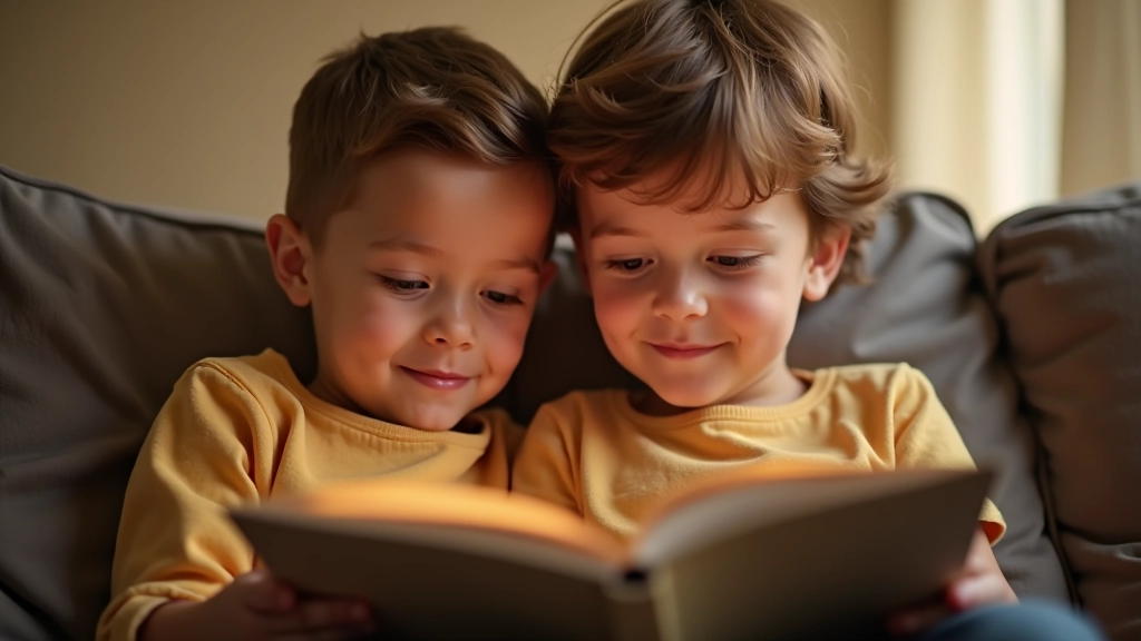 Pais e filhos lendo livro infantil juntos